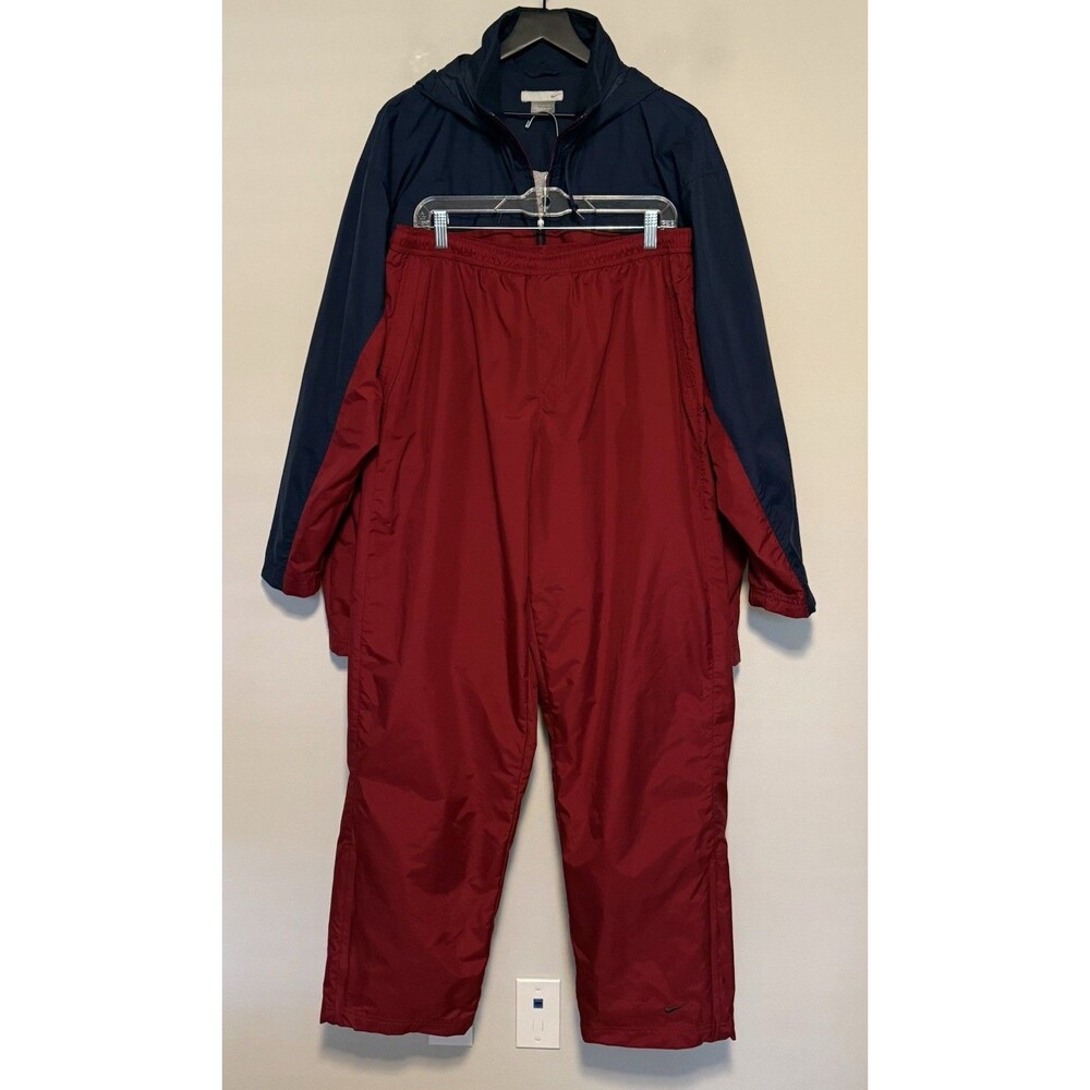 Vintage Men's Nike Tracksuit XL Maroon Blue Colorblock Windbreaker Pants Y2K